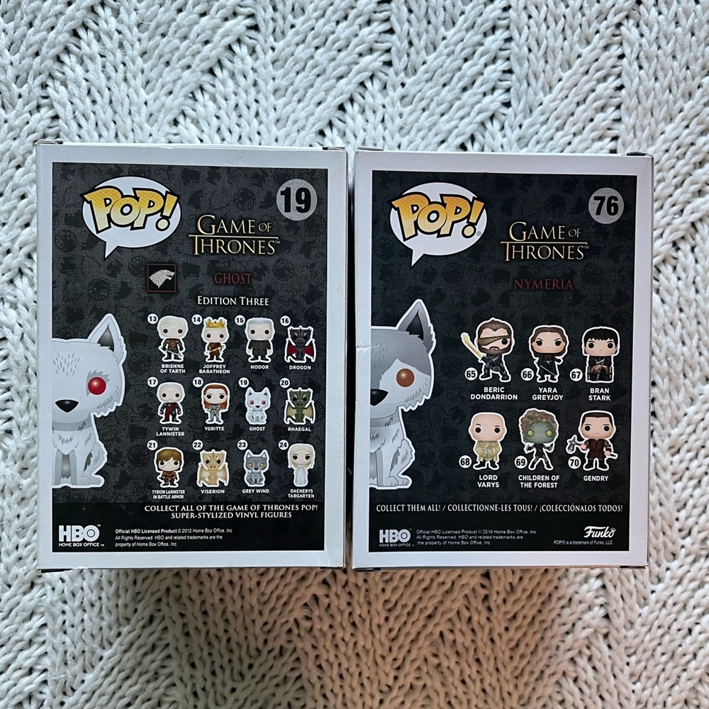 Funko Pop Game of Thrones HBO Dierwolves Ghost #19 and Nymeria #76 HT Exclusive - Picture 7 of 8